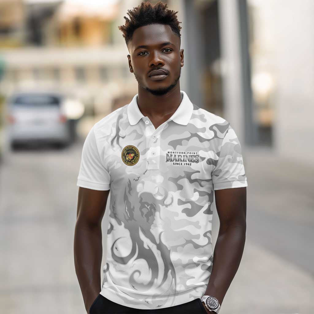 Montford Point Marines Polo Shirt Flame Fire Military White Camo