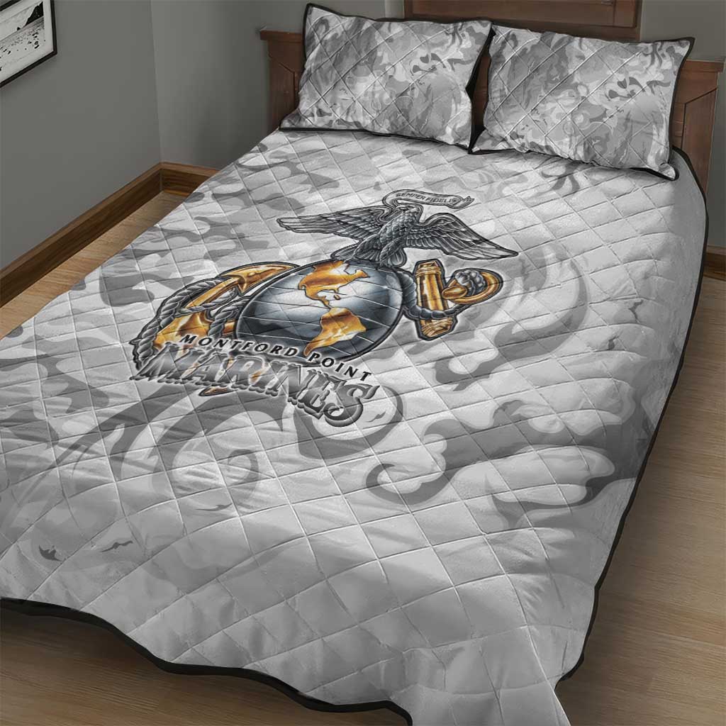 Montford Point Marines Quilt Bed Set Flame Fire Military White Camo
