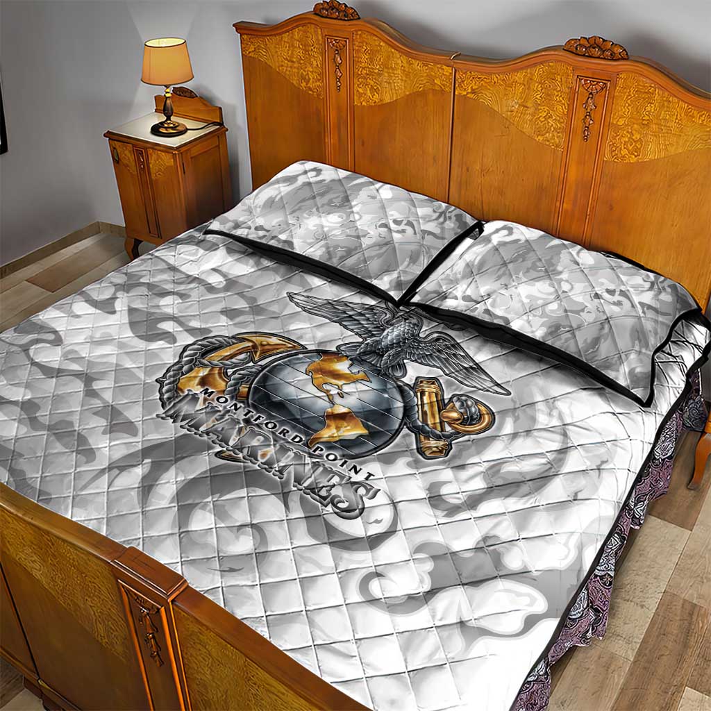 Montford Point Marines Quilt Bed Set Flame Fire Military White Camo