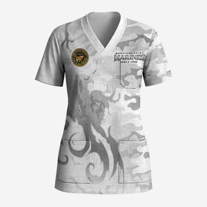 Montford Point Marines Scrub Top Flame Fire Military White Camo