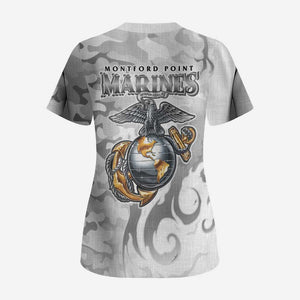 Montford Point Marines Scrub Top Flame Fire Military White Camo