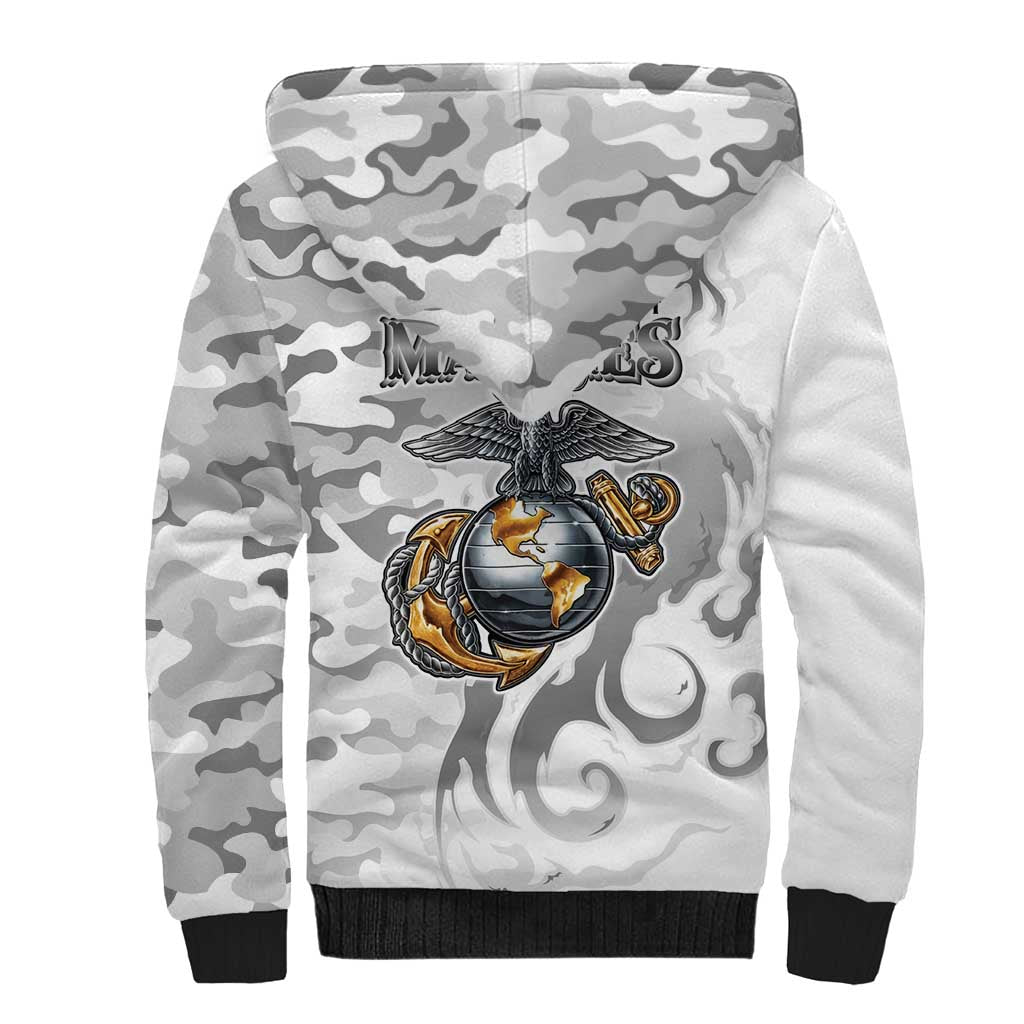 Montford Point Marines Sherpa Hoodie Flame Fire Military White Camo