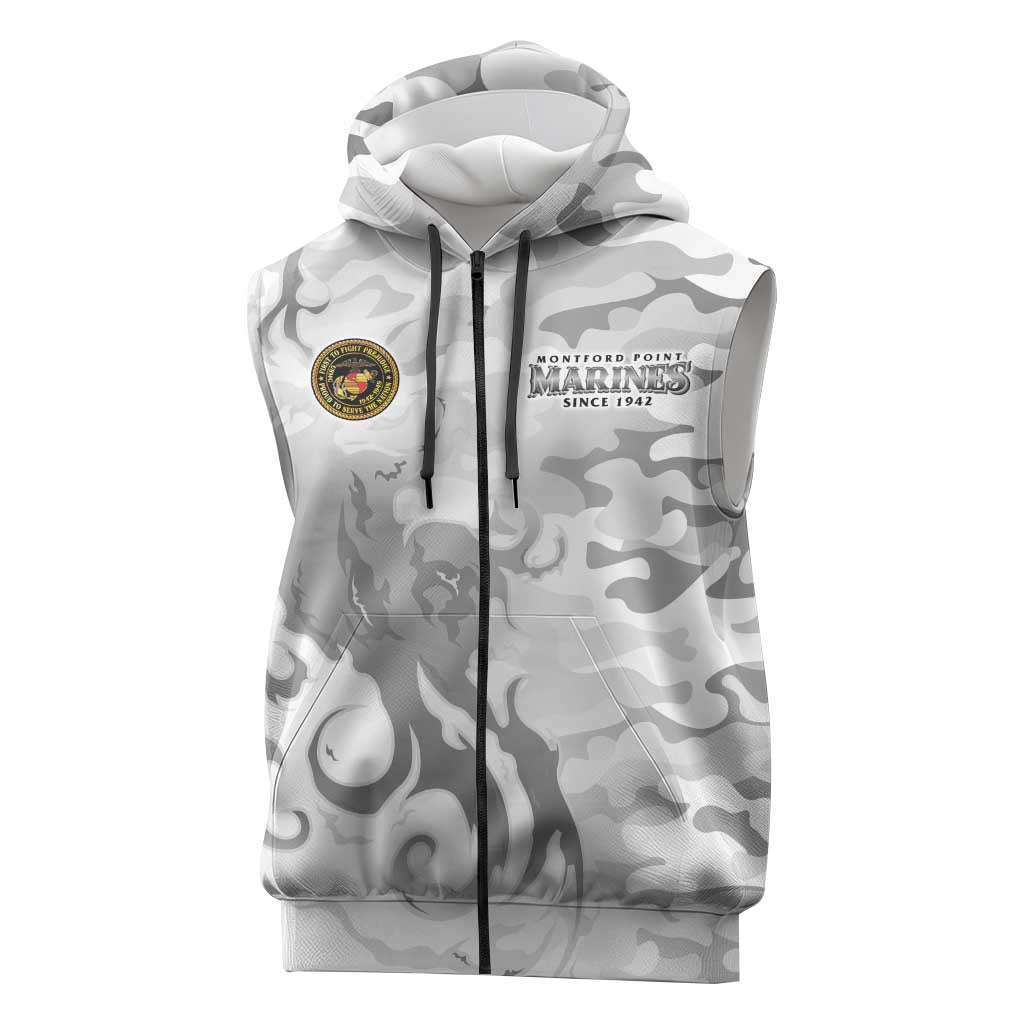 Montford Point Marines Sleeveless Zip Hoodie Flame Fire Military White Camo