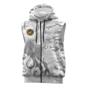 Montford Point Marines Sleeveless Zip Hoodie Flame Fire Military White Camo