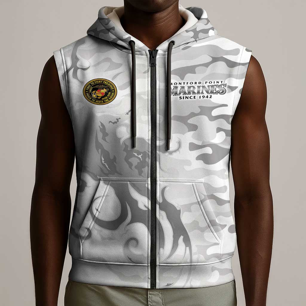 Montford Point Marines Sleeveless Zip Hoodie Flame Fire Military White Camo