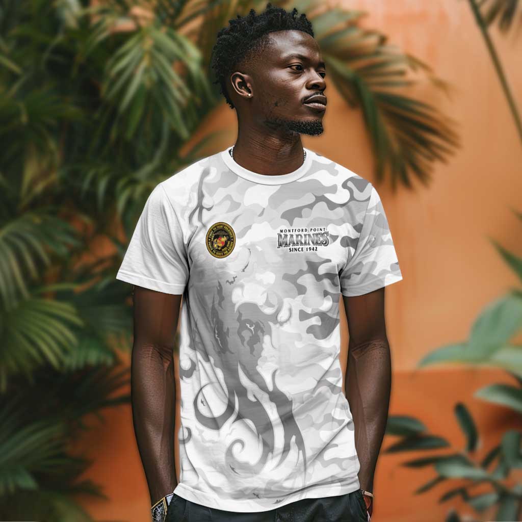 Montford Point Marines T shirt Flame Fire Military White Camo