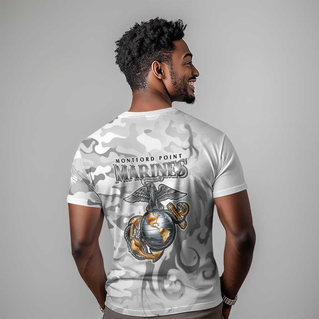 Montford Point Marines T shirt Flame Fire Military White Camo