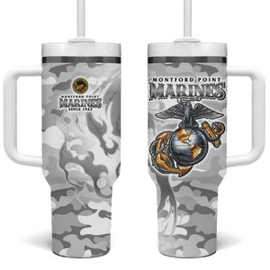 Montford Point Marines Tumbler With Handle Flame Fire Military White Camo