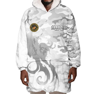 Montford Point Marines Wearable Blanket Hoodie Flame Fire Military White Camo