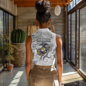 Montford Point Marines Women Sleeveless Polo Shirt Flame Fire Military White Camo