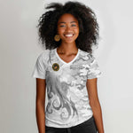 Montford Point Marines Women V-Neck T-Shirt Flame Fire Military White Camo