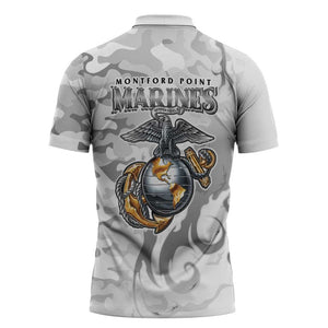 Montford Point Marines Zipper Polo Shirt Flame Fire Military White Camo