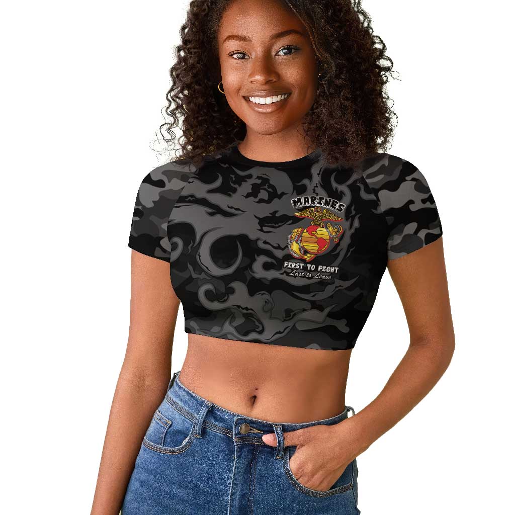 Montford Point Marines Raglan Cropped T shirt First To Fight Last to Leave