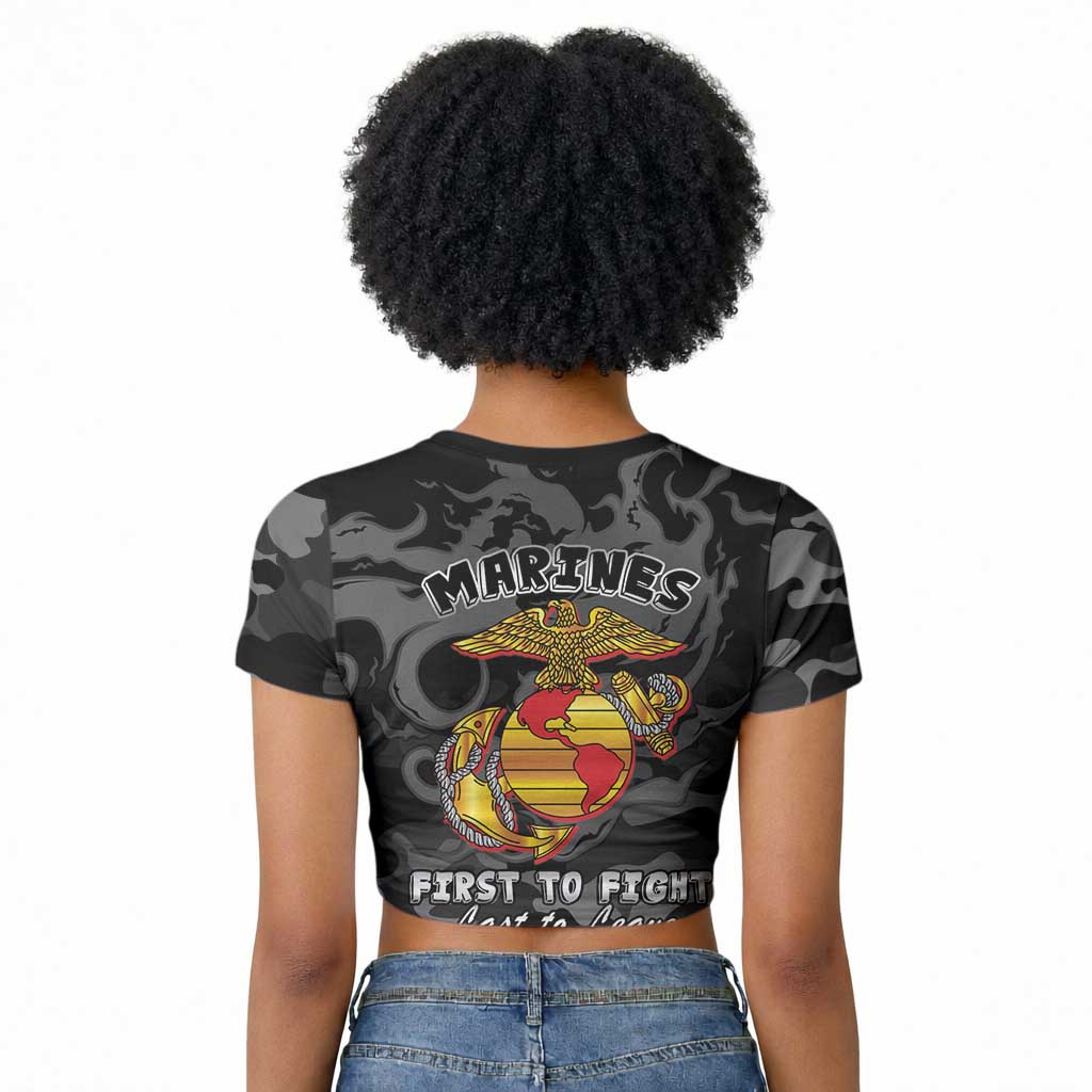 Montford Point Marines Raglan Cropped T shirt First To Fight Last to Leave