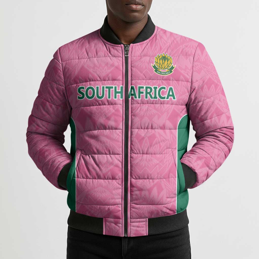 Pink South Africa Cricket Custom Bomber Puffer Jacket African King Proteas Be Way Pink