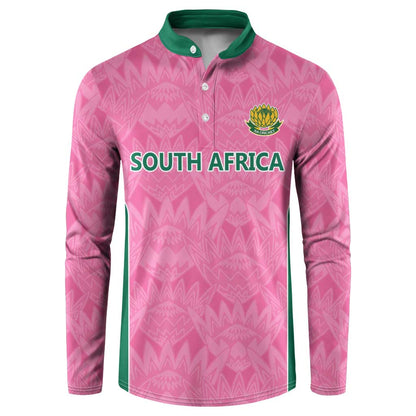 Pink South Africa Cricket Custom Button Sweatshirt African King Proteas Be Way Pink