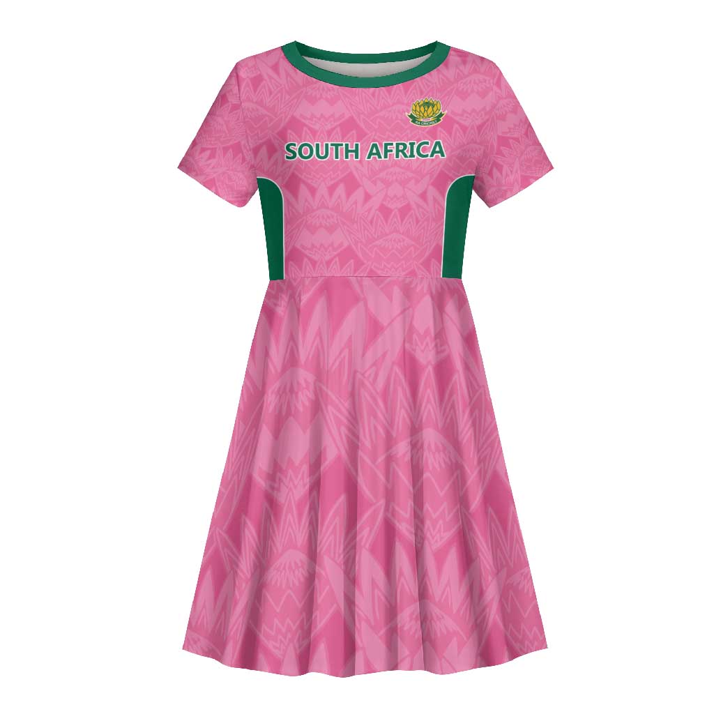 Pink South Africa Cricket Custom Kid Short Sleeve Dress African King Proteas Be Way Pink