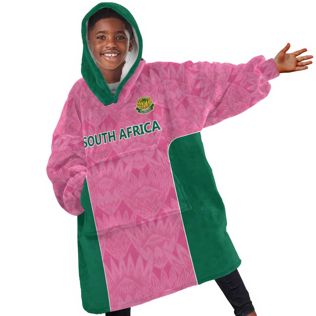 Pink South Africa Cricket Custom Kid Wearable Blanket Hoodie African King Proteas Be Way Pink