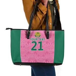 Pink South Africa Cricket Custom Leather Tote Bag African King Proteas Be Way Pink