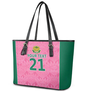 Pink South Africa Cricket Custom Leather Tote Bag African King Proteas Be Way Pink