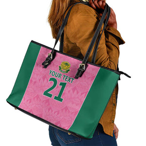 Pink South Africa Cricket Custom Leather Tote Bag African King Proteas Be Way Pink