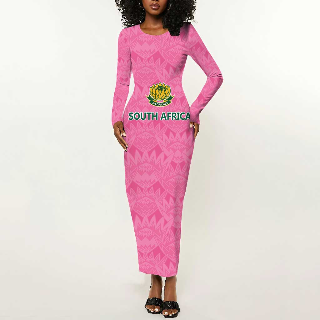 Pink South Africa Cricket Custom Long Sleeve Bodycon Dress African King Proteas Be Way Pink