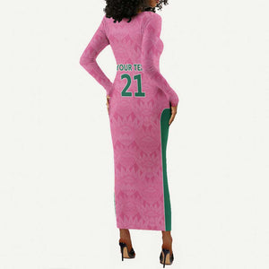 Pink South Africa Cricket Custom Long Sleeve Bodycon Dress African King Proteas Be Way Pink