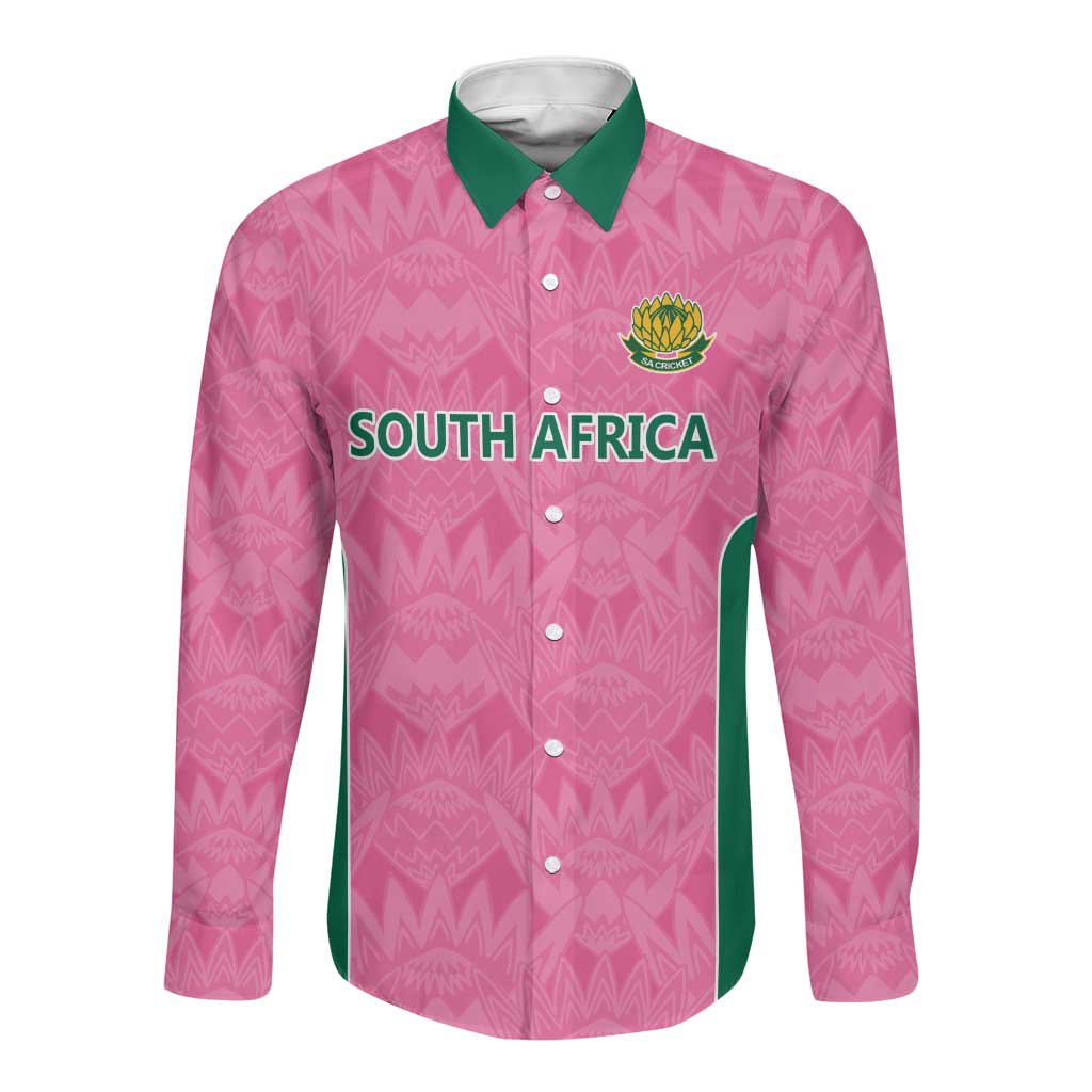 Pink South Africa Cricket Custom Long Sleeve Button Shirt African King Proteas Be Way Pink