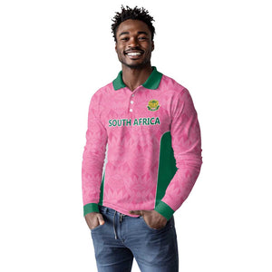 Pink South Africa Cricket Custom Long Sleeve Polo Shirt African King Proteas Be Way Pink