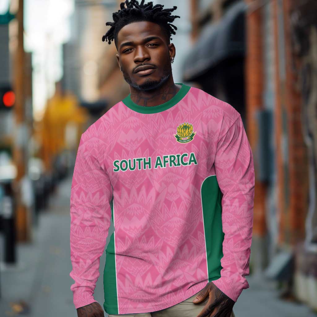 Pink South Africa Cricket Custom Long Sleeve Shirt African King Proteas Be Way Pink