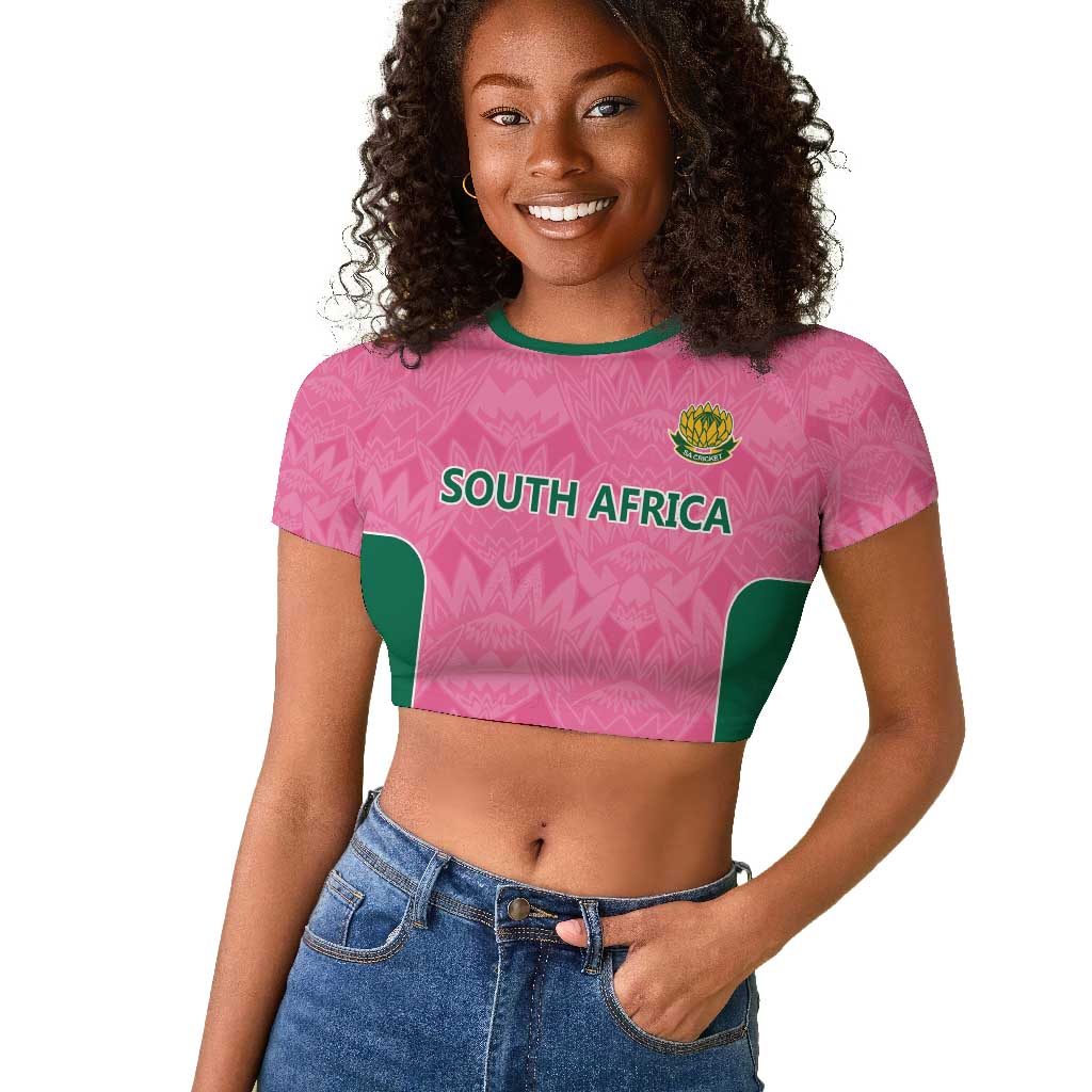 Pink South Africa Cricket Custom Raglan Cropped T shirt African King Proteas Be Way Pink