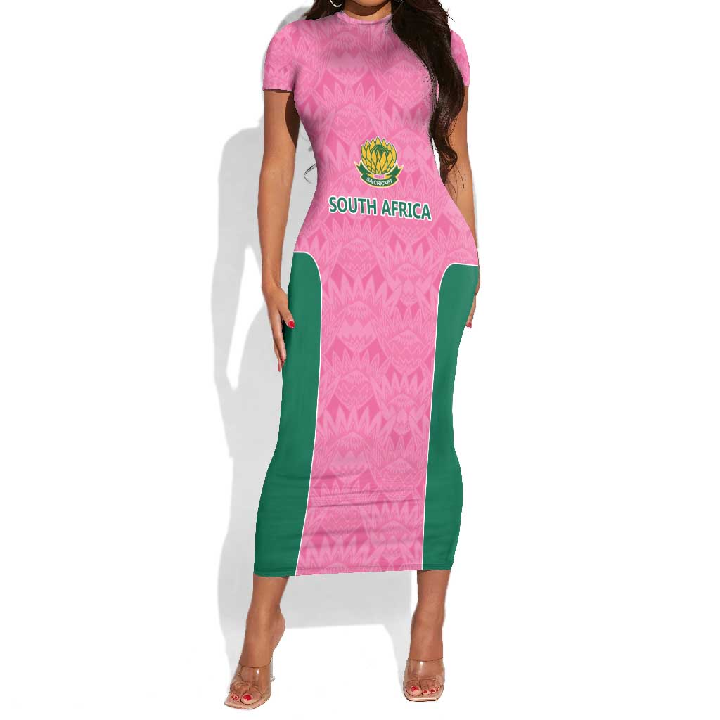 Pink South Africa Cricket Custom Short Sleeve Bodycon Dress African King Proteas Be Way Pink