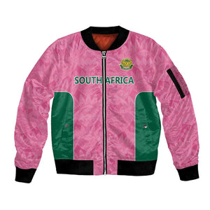 Pink South Africa Cricket Custom Sleeve Zip Bomber Jacket African King Proteas Be Way Pink