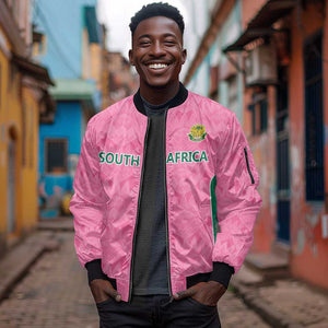 Pink South Africa Cricket Custom Sleeve Zip Bomber Jacket African King Proteas Be Way Pink