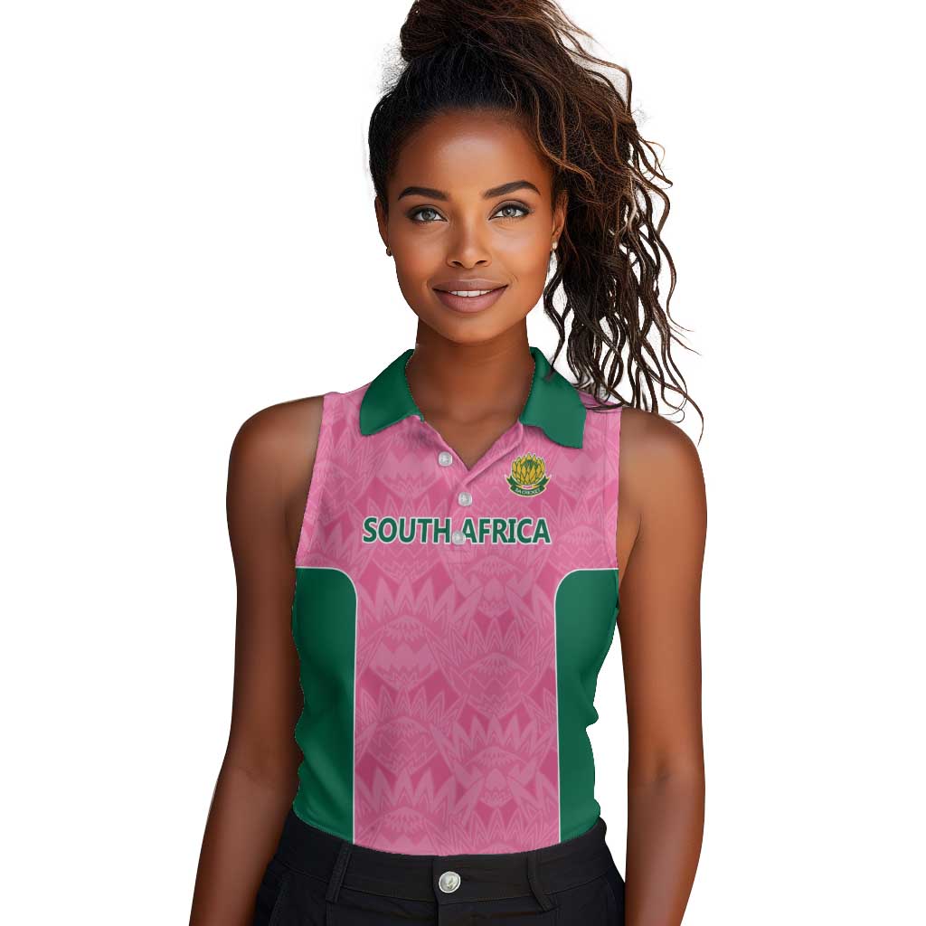 Pink South Africa Cricket Custom Women Sleeveless Polo Shirt African King Proteas Be Way Pink