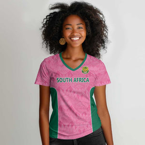 Pink South Africa Cricket Custom Women V-Neck T-Shirt African King Proteas Be Way Pink