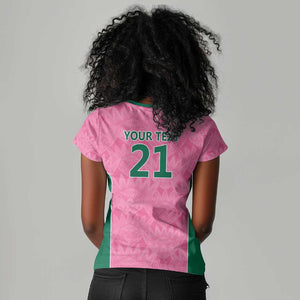 Pink South Africa Cricket Custom Women V-Neck T-Shirt African King Proteas Be Way Pink