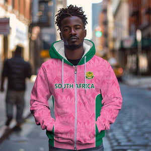 Pink South Africa Cricket Custom Zip Hoodie African King Proteas Be Way Pink