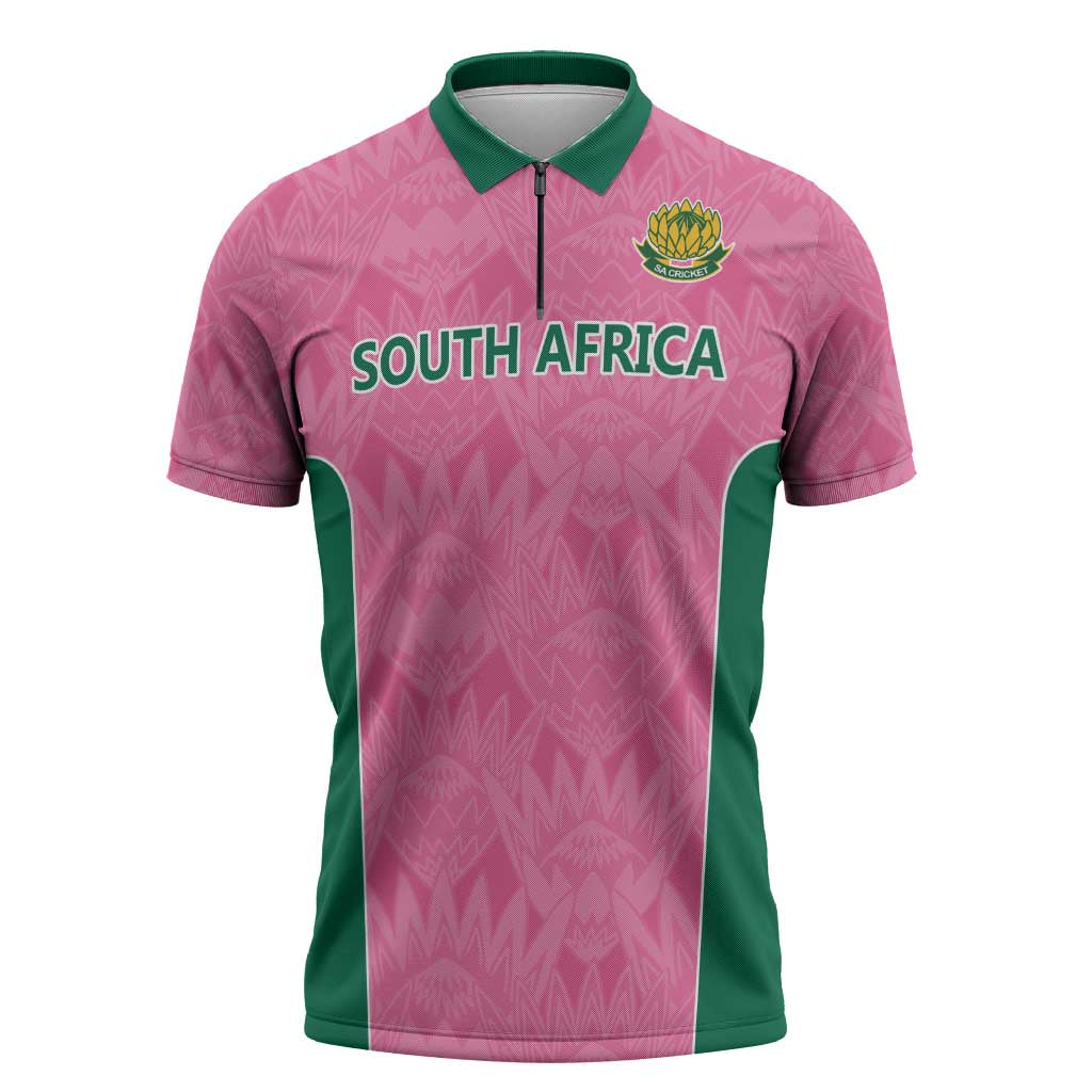 Pink South Africa Cricket Custom Zipper Polo Shirt African King Proteas Be Way Pink