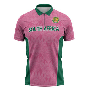 Pink South Africa Cricket Custom Zipper Polo Shirt African King Proteas Be Way Pink