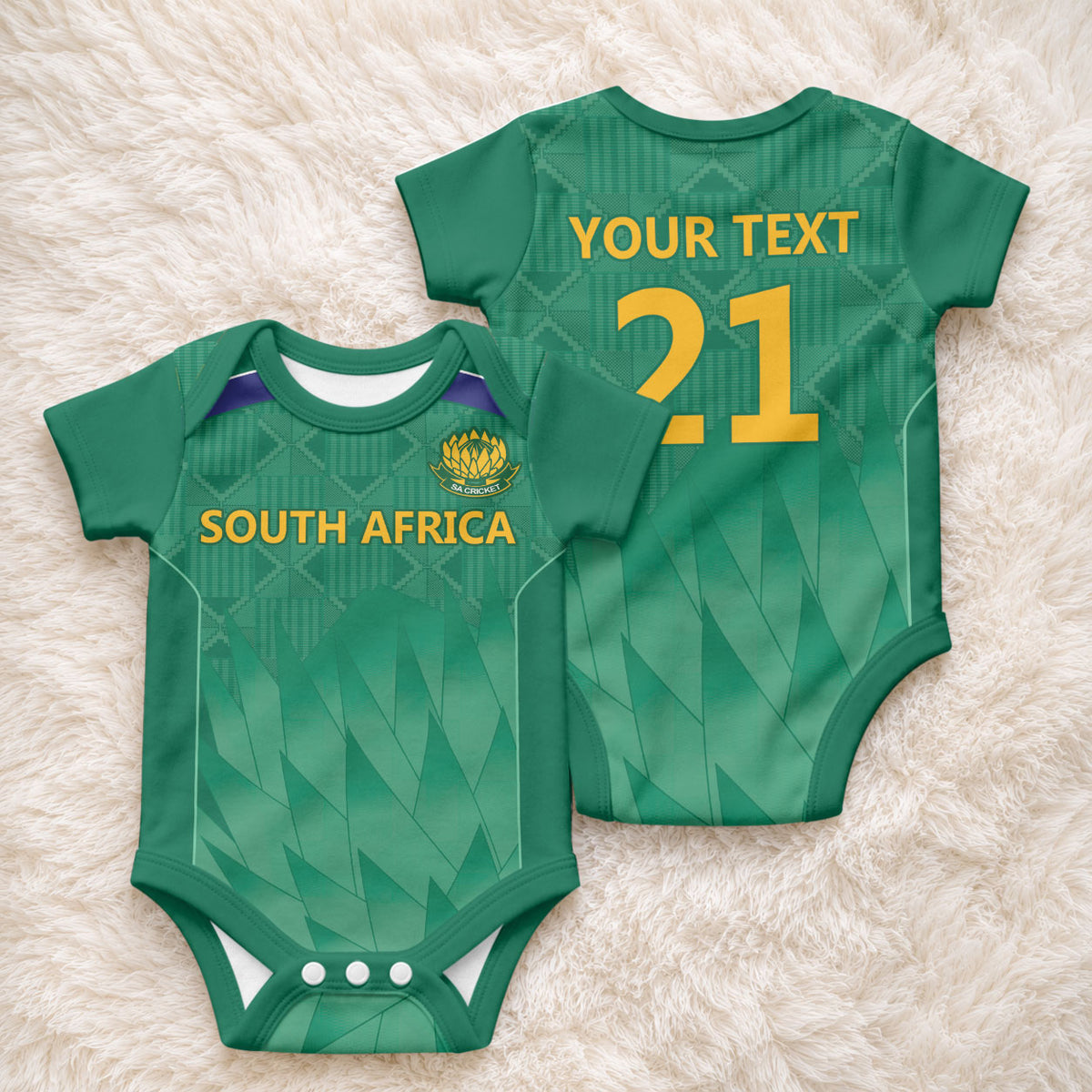 South Africa Cricket Custom Baby Onesie African King Proteas Green