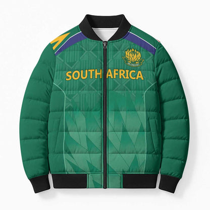 South Africa Cricket Custom Bomber Puffer Jacket African King Proteas Green