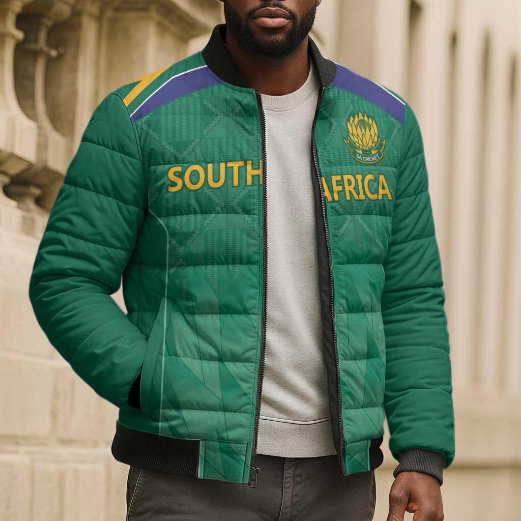 South Africa Cricket Custom Bomber Puffer Jacket African King Proteas Green