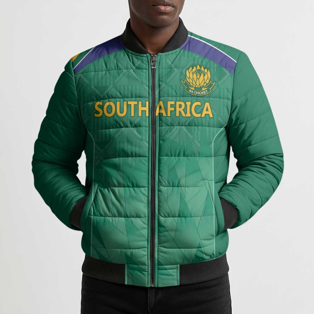 South Africa Cricket Custom Bomber Puffer Jacket African King Proteas Green