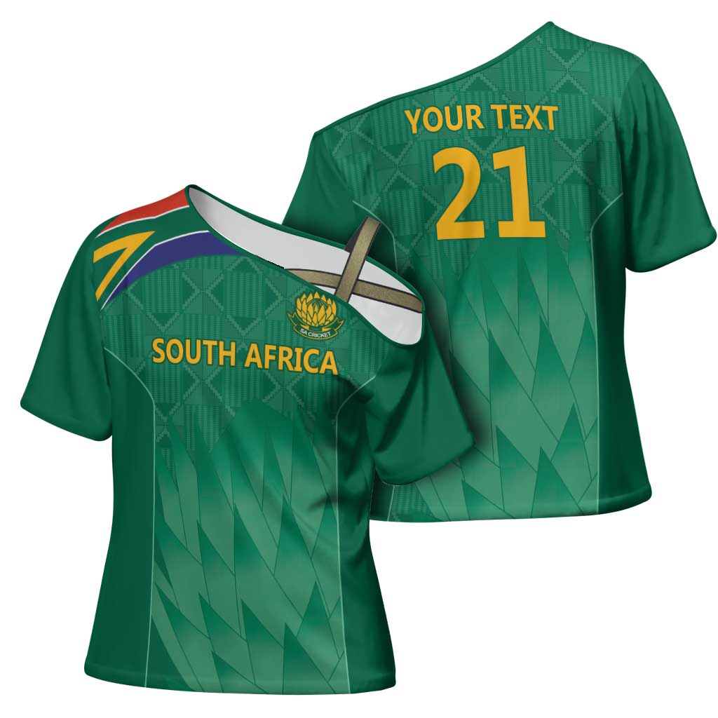 South Africa Cricket Custom Cross Shoulder Shirt African King Proteas Green