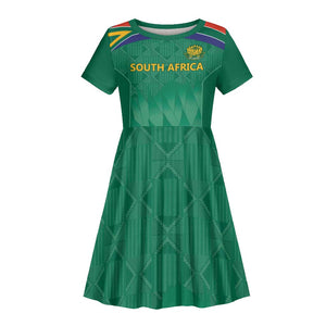 South Africa Cricket Custom Kid Short Sleeve Dress African King Proteas Green