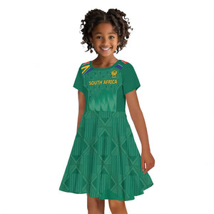 South Africa Cricket Custom Kid Short Sleeve Dress African King Proteas Green