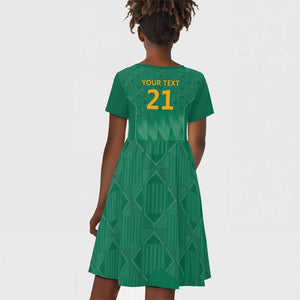 South Africa Cricket Custom Kid Short Sleeve Dress African King Proteas Green