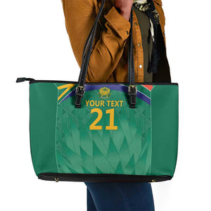 South Africa Cricket Custom Leather Tote Bag African King Proteas Green