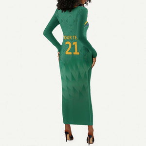 South Africa Cricket Custom Long Sleeve Bodycon Dress African King Proteas Green